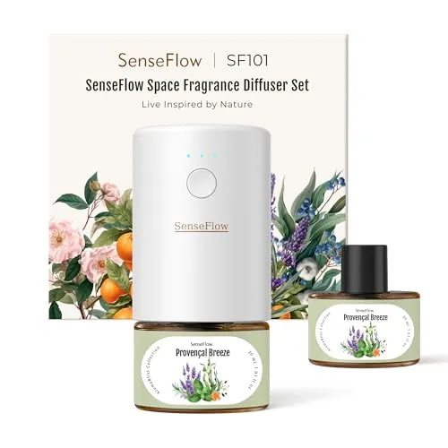 SenseFlow Aroma Diffuser für Ätherische Öle SF101 Pro, Wasserloser Ultraschall Duftstecker Raumduft, 100% pflanzlich Lufterfrischer, 120 Tage Aroma für Zuhause, Hotel-bis zu 100m²-Provenzalische Brise