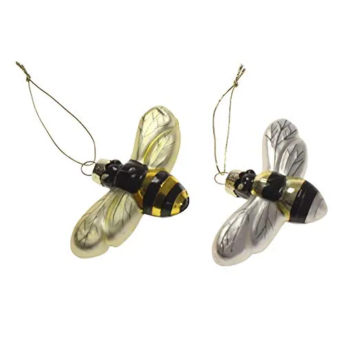 Baumschmuck Biene Gold/Silber 2er Set - Geschenk für Imker, Baumkugel, Weihnachtsdeko, Christbaumkugel