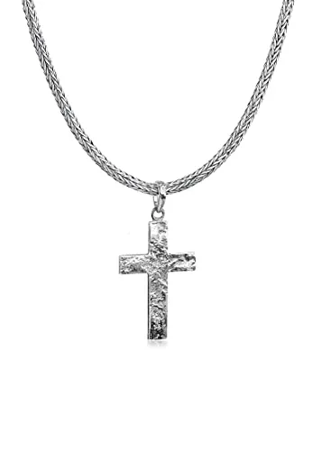 Kuzzoi Herren Silber-Halskette mit Kreuz-Anhänger - Ketten für Herren, hochwertige 925er Sterling Silber Halskette mit schwerem, oxidiertem Kreuz-Anhänger – ideal für markanten Herrenschmuck.