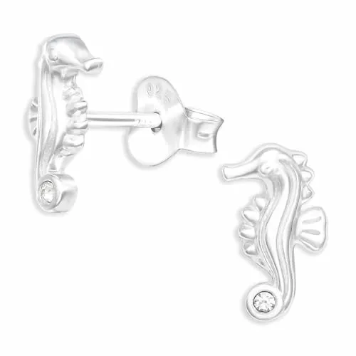 Monkimau Seepferdchen Ohrstecker Ohrringe aus 925 Silber Schmuck Silberohrringe Medizinisch für Kinder Mädchen Damen Frauen