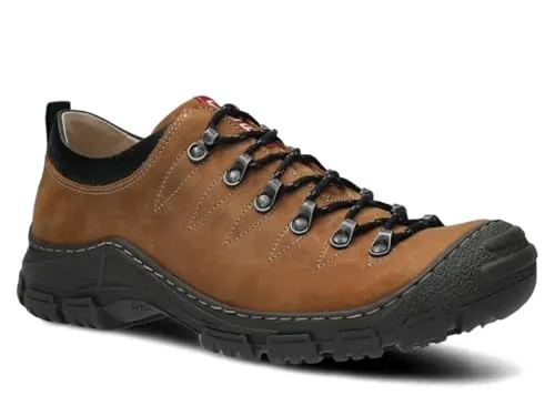nagaba - Wanderschuhe Herren - Trekkingschuhe Herren - Outdoor Halbschuhe Männer Echtleder, mit Schnursenkel - Wanderstiefel, Lederschuhe mit Dicker, Rutschfester Sohle - Modell 444 - Braun - 47