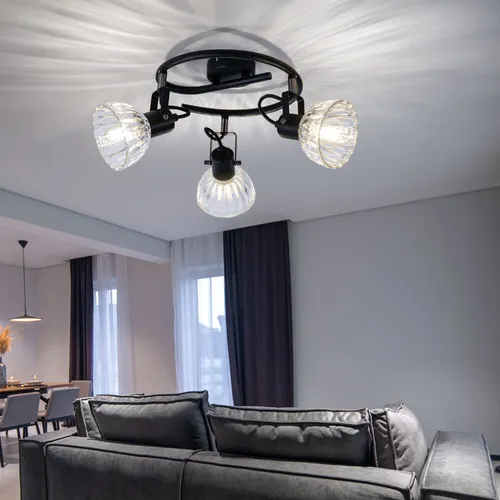 Spotleuchte Deckenlampe Deckenleuchte Spots beweglich Metall schwarz Glas klar