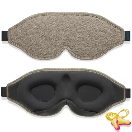 Innovative Schlafmaske für Herren und Frauen, 99,99% lichtblockierend | Ergonomische, Einstellbare Augenmaske mit Ohrstöpseln für Schlaf, Nickerchen,Meditation,Reisen und angenehme Nachtruhe(Braun) 2026