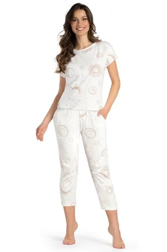 Mademoiselle Sommeil Capri-Pyjama Schlafanzug mit Mond & Sterne Print in Beige (2 tlg., 1 Stück) aus 100% Baumwolle
