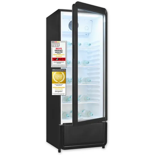 Exquisit Glastürkühlschrank GKS220-GT-430D, 240l - Kühlschrank für Gastronomie und Events mit 240l Volumen, Umluftkühlung und LED-Beleuchtung für optimale Übersicht.