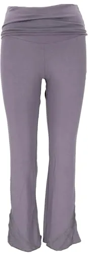 Guru-Shop Yogahose aus Bio-Baumwolle - Grauviolett - Bequeme Yogahose aus nachhaltiger Bio-Baumwolle mit breitem Bund und stylischen Overlocknähten. Ideal für Yoga und Freizeit. Hoher Tragekomfort und lässiger Schnitt für optimale Bewegungsfreiheit.