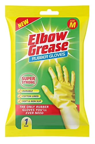 Elbow Grease Gummihandschuhe, mit Baumwolle gefüttert, extra stark, rutschfest, Größe M, Gelb, 7,0 g