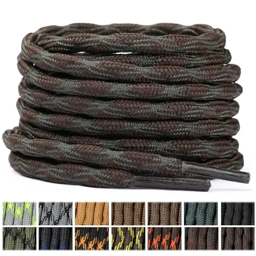 Stepace Runde Schwerlastbereich Schnürsenkel (2 Paar) 4.5mm Schuhbänder für Arbeitsstiefel, Bergschuhe, Wanderschuhe, Jagdstiefel Grüner Kaffee-140