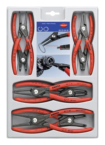 Knipex Sicherungsringzangen-Set 8-teilig - 00 20 04 SB - Sicherungsringzangen Set mit 8 Teilen, ideal für präzise und einfache Montage von Sicherungsringen in engen Bereichen.