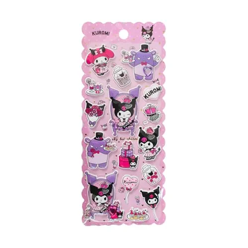 Hello Kitty und Friends Kuromi Puffy Sticker Set (20 Stück) - Entdecken Sie die süßen Kuromi-Prägesticker in 4 einzigartigen Designs. Perfekt zum Verzieren von Notizbüchern, Geschenken und mehr. Ideal für Fans von Hello Kitty und Sanrio – bringen Sie Farbe und Kreativität in Ihren Alltag!