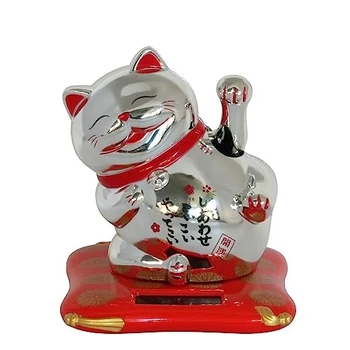 Superfreak Glückskatze - Maneki-Neko - Winkekatze auf Podest 7,5cm - Silber