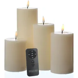LED Kerzenset MIA Echtwachs Deluxe 4 Größen creme mit Fernbedienung - Kerzen - 4er Set aus Echtwachs mit täuschend echtem Wachsspiegel und Flackerfunktion. Ideal für stimmungsvolle Dekorationen im Innenbereich.