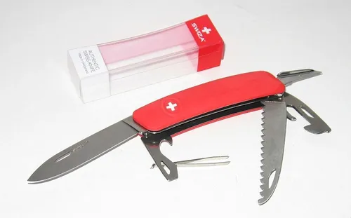 SWIZA Taschenmesser D05, rouge - Schweizer Qualität - Taschenmesser mit roten Griffschalen, glatter Klinge und hochwertigem Kunststoffgriff. Ideal für Outdoor-Abenteuer und den täglichen Gebrauch.