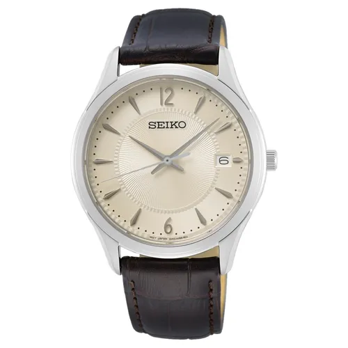 Seiko Conceptual Quarz Creme Braun Lederband Herrenuhr SUR421P1 - Armbanduhren für Herren mit elegantem cremefarbenen Zifferblatt und robustem Saphirglas, wasserdicht bis 100m – ideal für jeden Anlass.