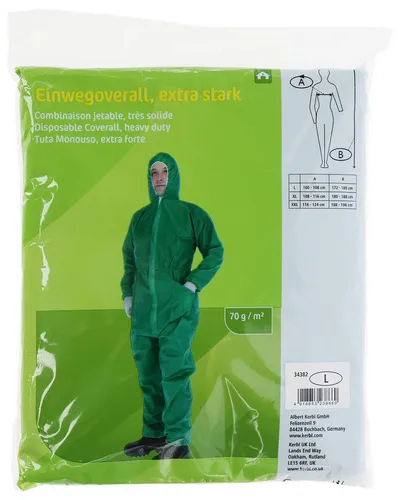 Polar Garten Arbeitsoverall Einweg Overall grün L mit Kapuze - Der grüne Einweg-Overall in Größe L bietet zuverlässigen Schutz vor Staub und Schmutz. Mit Kapuze, Reißverschluss und elastischen Bündchen ist er bequem und praktisch für verschiedene Arbeitsumgebungen. Ideal für eine unkomplizierte Anwendung!