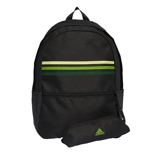 Adidas Classic 3 Stripes Rucksack HY0743 - Schwarz - Schwarzer Rucksack mit 27,75 L Volumen, inklusive Federmäppchen und aus 100% recyceltem Polyester, ideal für Schule und Freizeit.