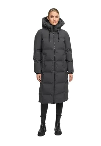 MARIKOO Damen Wintermantel N102 - Gesteppt & Winddicht - Anthrazit, Größe S - Hochwertiger Damen Wintermantel mit abnehmbarer Kapuze. Ideal für kalte Tage dank warmem Polyester und funktionalen Details wie seitlichen Reißverschlüssen und warmen Taschen.
