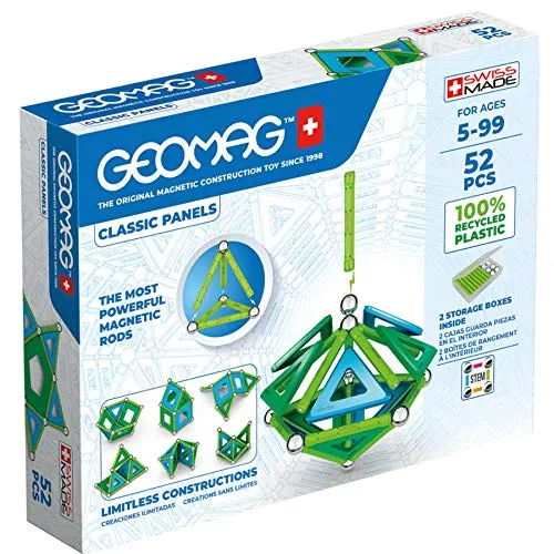 GEOMAG Classic Panels - Magnetisches Konstruktionsspiel mit 52 Teilen aus 100% recyceltem Kunststoff, fördert Kreativität und Feinmotorik für Kinder ab 5 Jahren