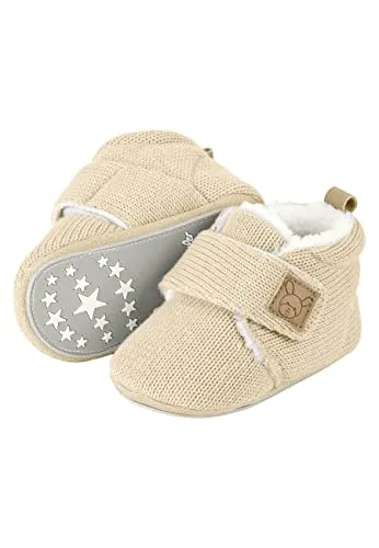 Sterntaler Unisex Kinder Krabbelschuhe Baby - Hausschuhe für Jungen, stylische Strickoptik mit rutschfester Sternensohle und Teddyflausch-Futter für optimalen Komfort beim Krabbeln.