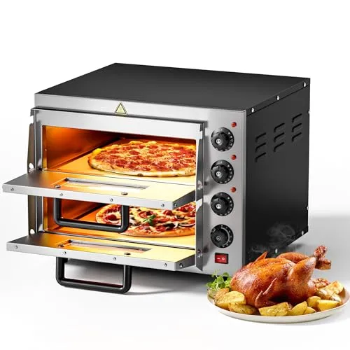 2-Etagen Pizza-Backofen 3000W mit Cordierit Stein für Pizza wie aus dem Steinofen Pizzaofen Backofen