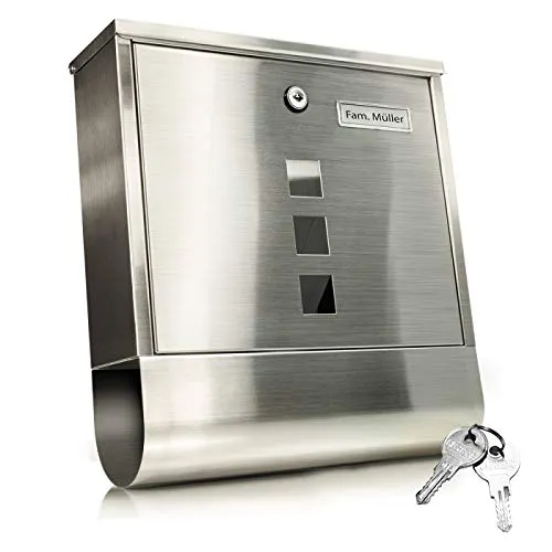 TÄGA Briefkasten Bruno - Robuster Edelstahlbriefkasten mit Zeitungsfach - Hochwertiger Briefkasten aus Edelstahl in Silber, ausgestattet mit Sichtfenster und Namensschild. Ideal für eine stilvolle Postannahme.