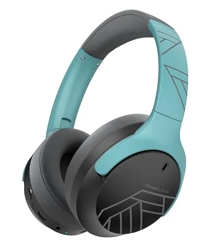 PowerLocus Bluetooth Kopfhörer Over Ear, 60 Std Spielzeit, Kopfhörer Kabellos mit 4 EQ-Modi, Hi-Fi Stereo Faltbare Kopfhörer mit Mikrofon für iPhone/Reisen/Android/Laptops (Grau/Mint)