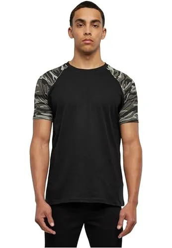 Urban Classics Herren Raglan Contrast Tee – Kurzarm T-Shirt aus Baumwolle mit farblich abgesetzten Ärmeln im sportlichen Raglan Stil für Freizeit & Streetwear,Blk/Darkcamo,L