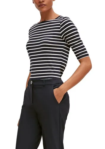 comma Damen T-Shirt 60.2.61.12.130.2128746, Slim Fit in Blau - T-Shirts für Damen, antaillierte Passform, elastisch und fließend, mit modischem Karreeausschnitt und Streifen-Design für einen eleganten Look.