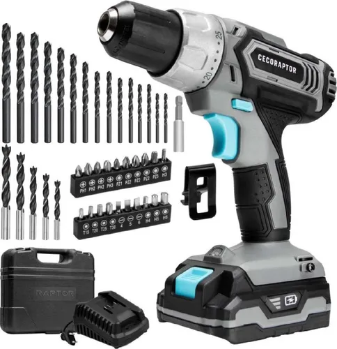 Cecotec Akku-Bohrmaschine CecoRaptor Perfect Drill, 20V und 2000 mAh, Drehzahl 1550 U/min, Max. Drehmoment 46 Nm, 25+1 Positionen