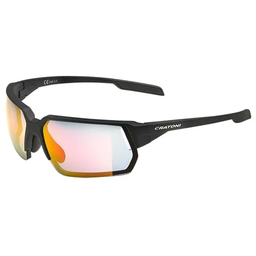 Cratoni C-Ice NXT Sportbrille Schwarz Matt mit Verspiegelten Gläsern - Sportbrille mit photochromischem Glas, das sich an Lichtverhältnisse anpasst. Ideal für Sportler, die Wert auf klare Sicht und Komfort legen.