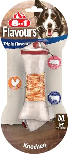 8in1 Triple Flavour Knochen M - leckerer Kauknochen mit Hähnchenfilet, ideal für mittelgroße Hunde, unterstützt Zahnpflege und ist fettarm