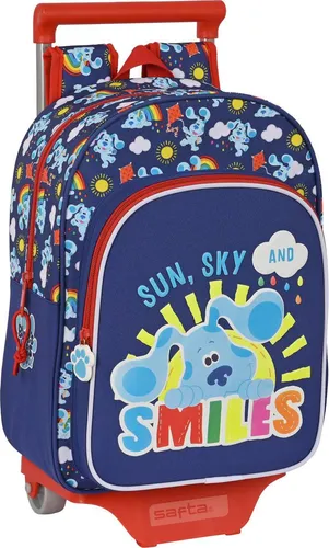 Safta Daypack Schulrucksack mit Rädern - Blue's Clues Marineblau - Trolley-Rucksack (26 x 34 x 11 cm) mit stabilen Rädern, ideal für Schule und Freizeit, bietet Komfort und Stil in einem!