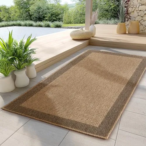Carpettex Indoor Outdoor Teppich wetterfest, robust, pflegeleicht im natürlichen Jute-Look, ideal für Wohnzimmer, Küche, Terrasse, Garten und Balkon, 80x250 cm