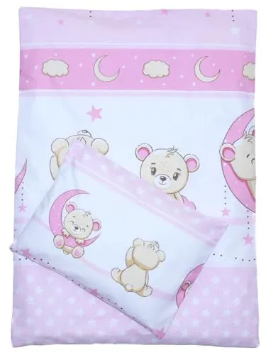 Kinderwagenset Baby Bettwäsche für Kinderwagen Bezüge Decke Kissen (Rosa, 2 tlg)