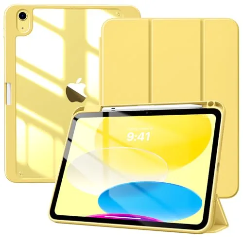 TiMOVO Hülle für iPad A16 11. Generation 11 Zoll 2025, iPad 10. Generation 2022 10,9 Zoll mit Stifthalter, Schutzhülle mit Klare Transparenter Rückseite, Auto Schlaf/Aufwach, Hellgelb