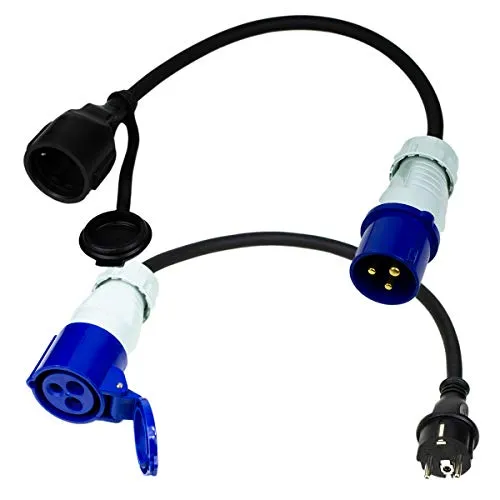 2X Camping Adapter Set CEE Schuko Kupplung Kabel Chilitec Zuleitung H07RN-F 3G2,5, sehr flexibel. Kabel IP44 16A 230V 22851/22852