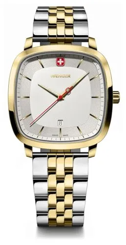 WENGER Herren Armbanduhr Vintage Classic – Swiss Made, stilvolles Design - Armbanduhren für Herren, Swiss Made Qualität, wasserdicht bis 50 m und elegantes Edelstahl-Armband in Silber/Gold für jeden Anlass.