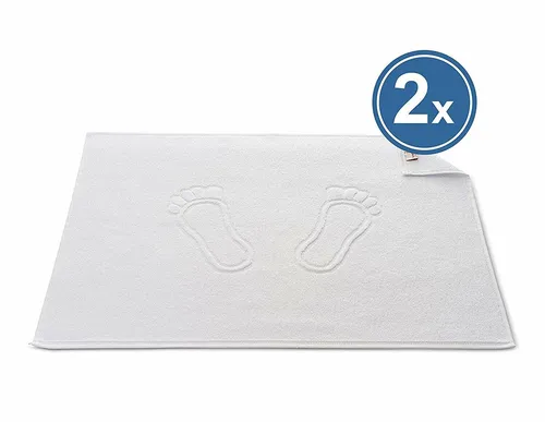 Badematte Duschvorleger 50x70 weiß 100% Baumwolle Muster mit Fußabdruck 2 x