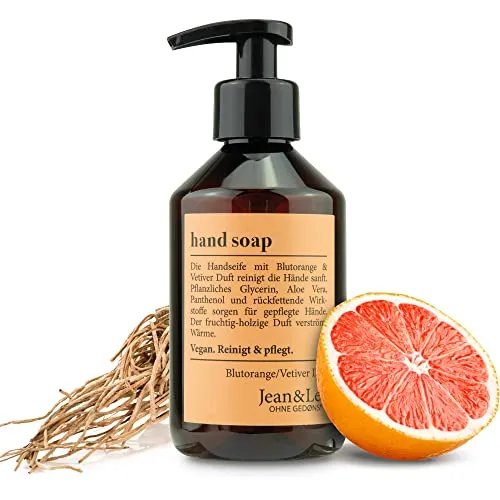 Jean & Len Handseife Blutorange & Vetiver, reinigt Hände sanft, Flüssigseife im Pumpspender für reine und gepflegte Hände, fruchtig-holziger Duft, ohne Parabene, Silikone & Mikroplastik, vegan, 250 ml