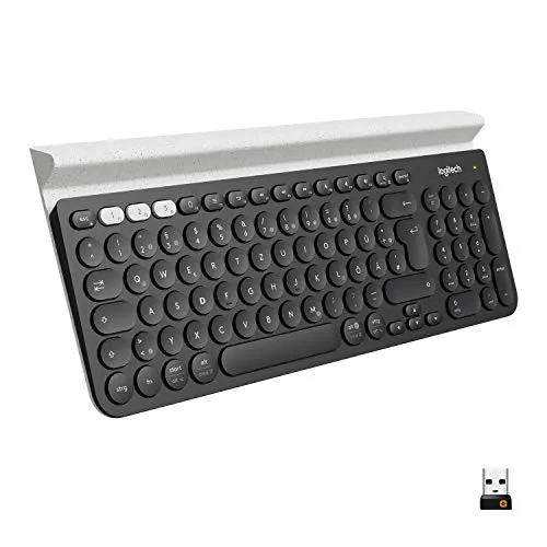 Logitech K780 Kabellose Tastatur - Multi-Device Easy-Switch, ideal für PC, Mac, Tablets und Smartphones, mit integrierter Halterung für komfortables Tippen