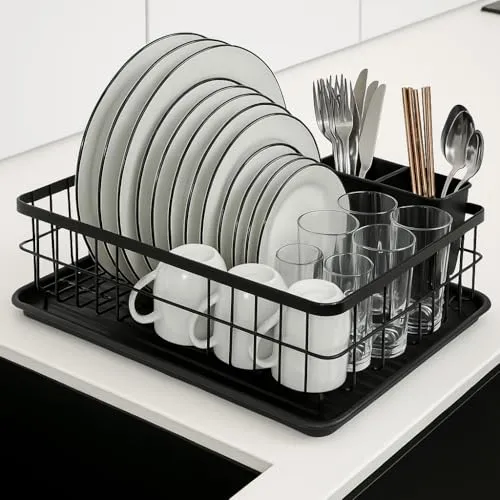 JOHSEATY Abtrofgestell Geschirr Inklusive Abtropfschale in schwarz von JOHSEATY