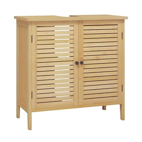 EUGAD Waschbeckenunterschrank, Badezimmer Unterschrank, aus natürlichem Material, Waschtischunterschrank, Badezimmerschrank mit 2 Lamellentüren 1 Verstellbarer Ablage, 60x60x30 cm