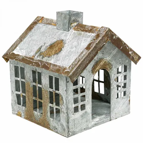 Metall Teelichthaus Vintage Shabby-Chic - Dekoration aus Metall, weiß gewaschen mit Rost-Detail für einen rustikalen Charme in Ihrem Zuhause.