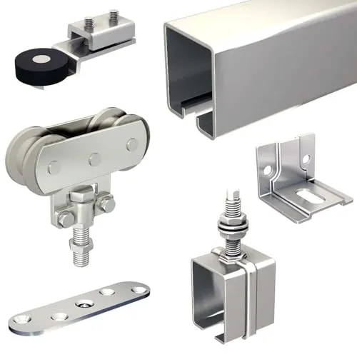 Schiebetorbeschlag SLID'UP 1700-80 mit Stahl-Laufschiene 195 cm und Stahlrollen, mit Wandwinkel, für 1 Tor bis 80 kg, für Tore