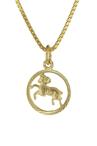 trendor Kette mit Anhänger Sternzeichen Widder 333 Gold - Goldkette mit 8-karätigem Sternzeichen Widder-Anhänger, ideal für Kinder, 38 cm lang, mit sicherem Federring-Verschluss und diamantierter Umrandung.