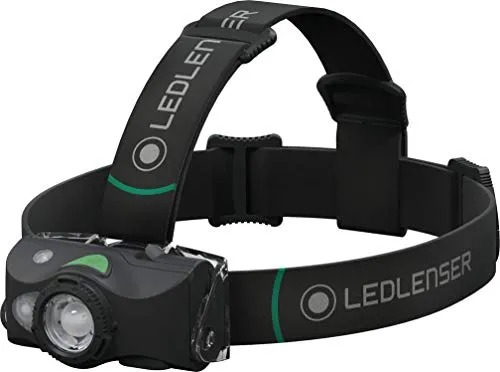 Ledlenser MH8 LED Akku Stirnlampe, extrem helle 600 Lumen, 40 Stunden Laufzeit, wiederaufladbar oder batteriebetrieben, auch als Handlampe verwendbar, schwarz, inkl. Akku