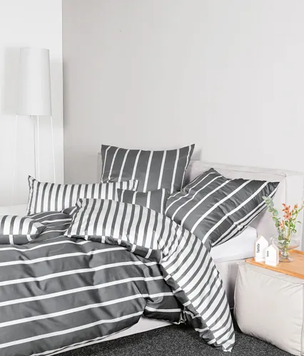 Janine Mako-Satin Kissenbezug 80x80 cm | anthrazit in schwarz von Janine