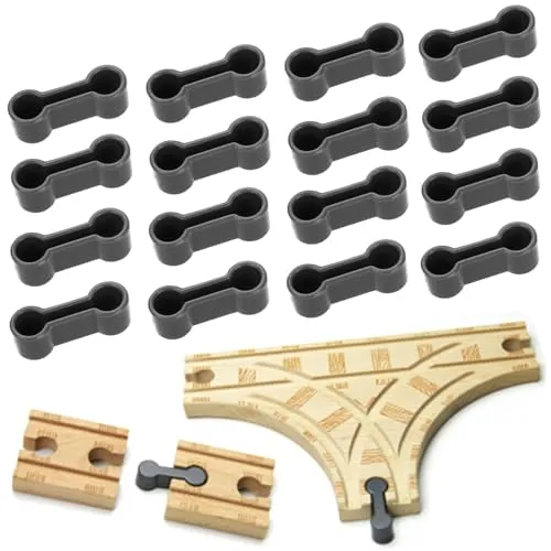 RHQFDM 20 Stücke Spielzeugeisenbahn Verbindungsstücke,Gleisverbinder,Schienenverbinder,Zuggleisverbinder,Holzschienen Adapter Verbinder,Eisenbahn Zubehör,Universal Holzeisenbahn Adapter Set（Grau）