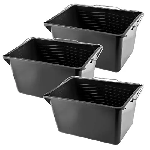KADAX Farbeimer, eckiger Malereimer aus Kunststoff, Eimer mit Griff aus Metall, Stabiler Wassereimer mit Gießrand, für Renovierung, Garten, Putzeimer, rechteckig, leicht (12L, 3 Stück, schwarz)