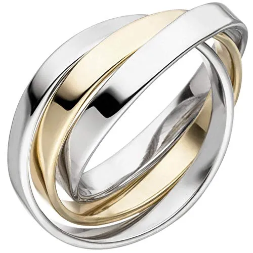 Schmuck Krone 3-er Ring aus 925 Silber - Bicolor, Rhodiniert und Vergoldet - Damenringe aus 925 Sterlingsilber, rhodiniert und teilvergoldet. Anlaufgeschützt mit edlem Design, ideal für besondere Anlässe. Lieferung in passendem Schmucketui.